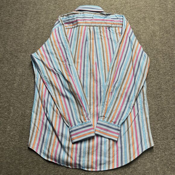 Peter Millar Shirt Men's Large Blue Striped Long Sleeve Button Cotton - Picture 4 of 6